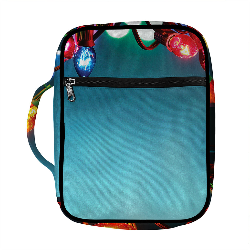 LED Christmas String Lights Print Front Pocket Bible Bag