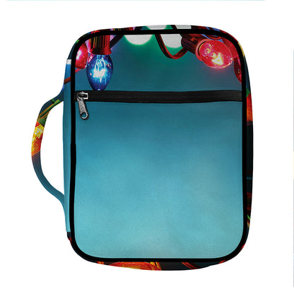 LED Christmas String Lights Print Front Pocket Bible Bag