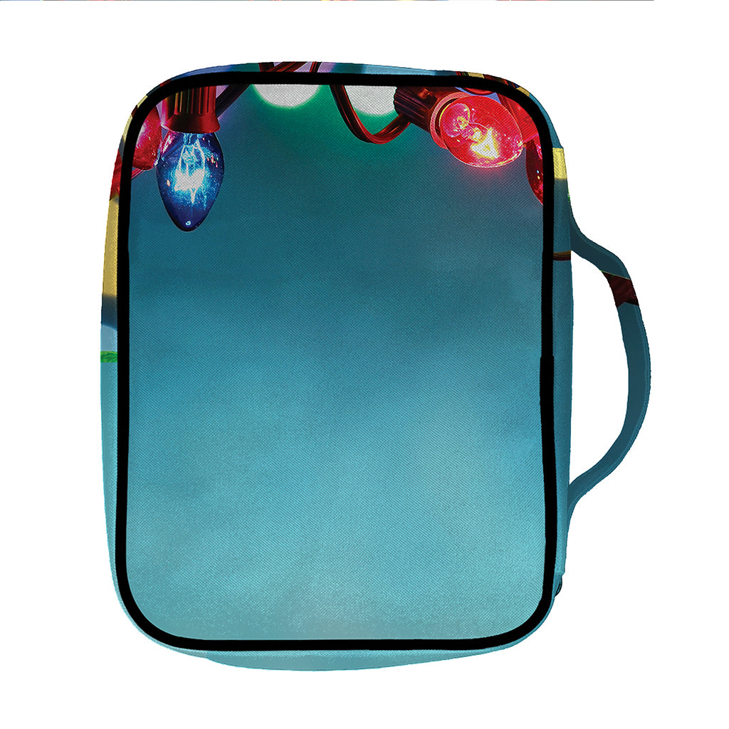 LED Christmas String Lights Print Front Pocket Bible Bag