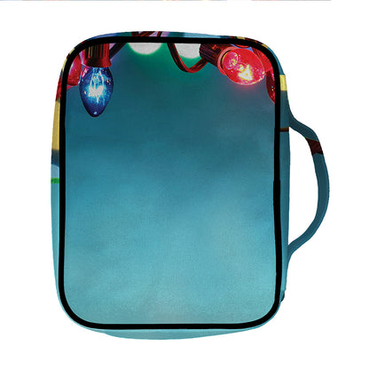 LED Christmas String Lights Print Front Pocket Bible Bag