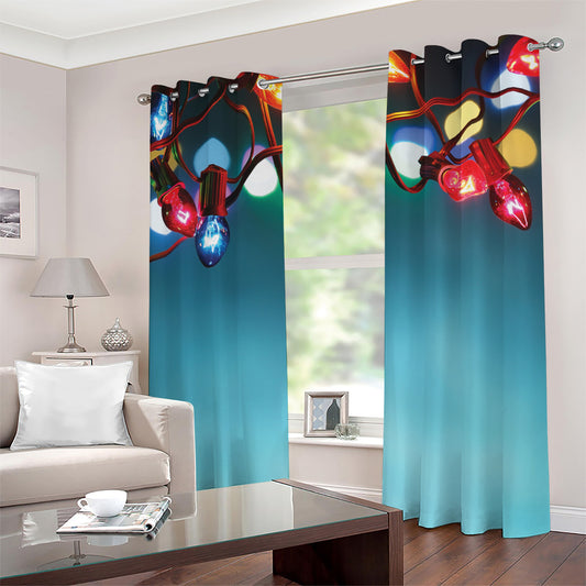 LED Christmas String Lights Print Grommet Curtains