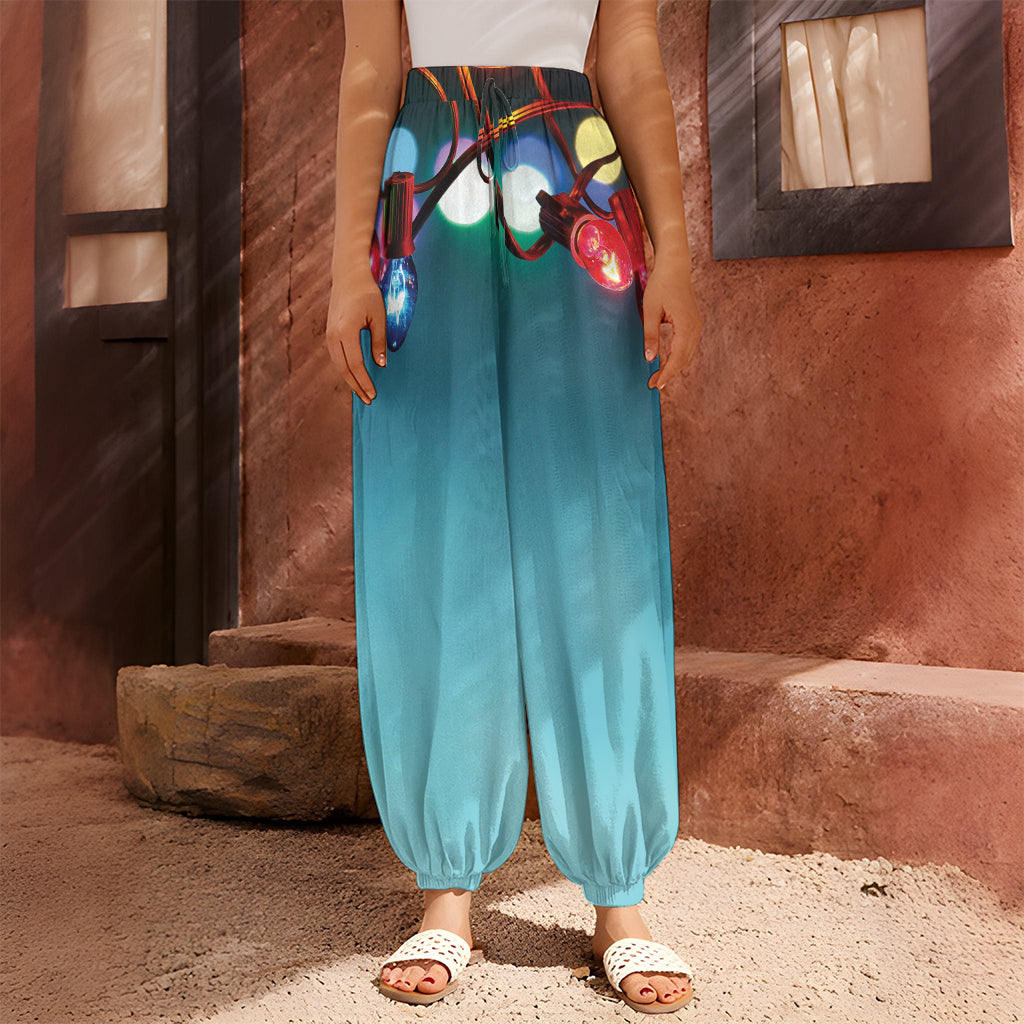 LED Christmas String Lights Print Harem Pants