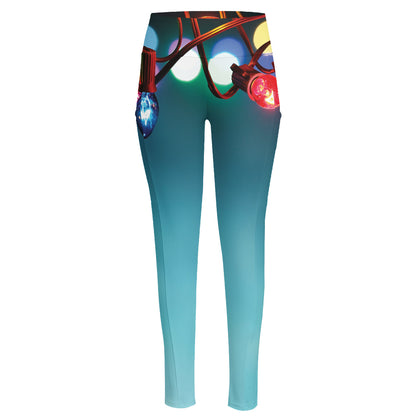 LED Christmas String Lights Print High-Waisted Pocket Leggings