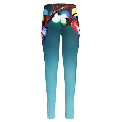 LED Christmas String Lights Print High-Waisted Pocket Leggings