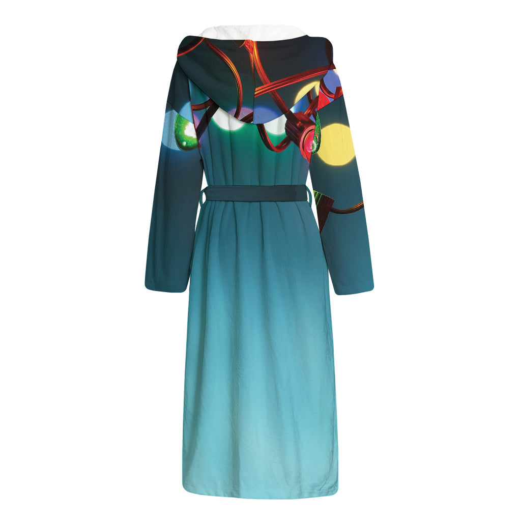 LED Christmas String Lights Print Hooded Bathrobe