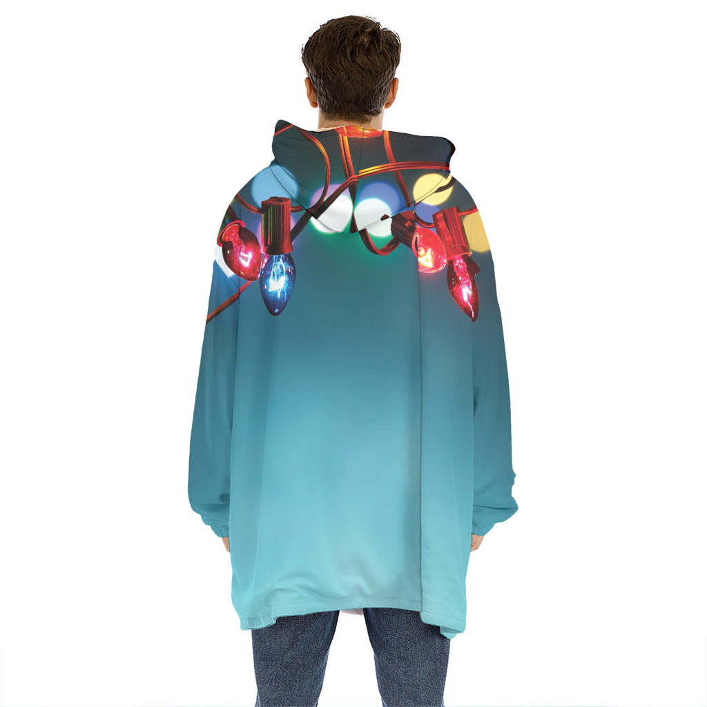 LED Christmas String Lights Print Hoodie Blanket