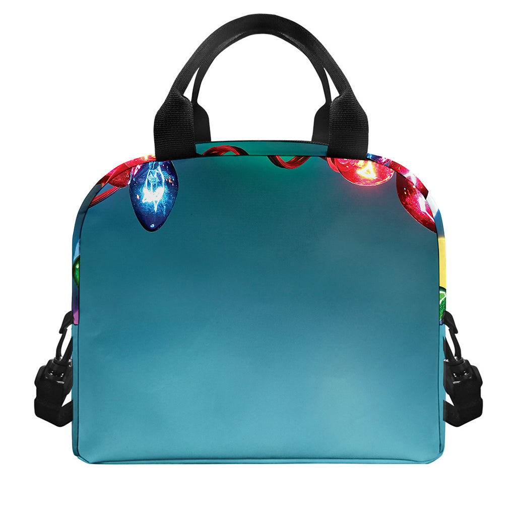 LED Christmas String Lights Print Insulated Lunch Bag