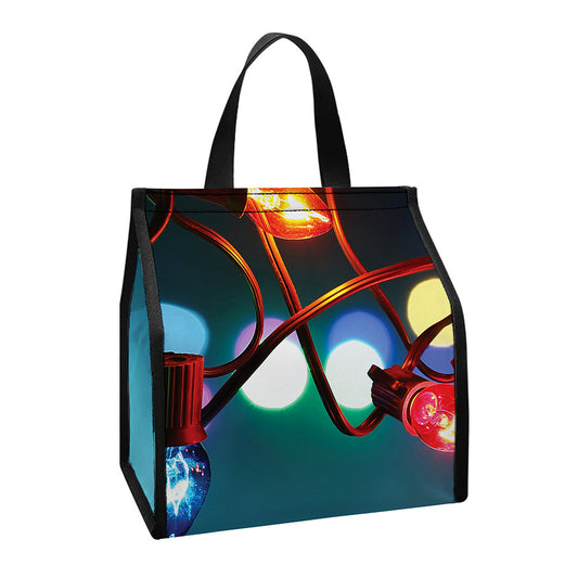 LED Christmas String Lights Print Insulated Lunch Tote