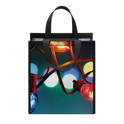 LED Christmas String Lights Print Insulated Lunch Tote