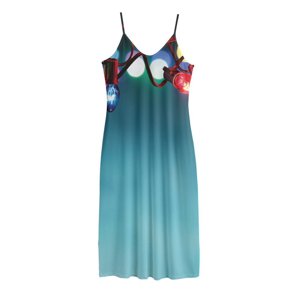 LED Christmas String Lights Print Jersey Midi Cami Dress