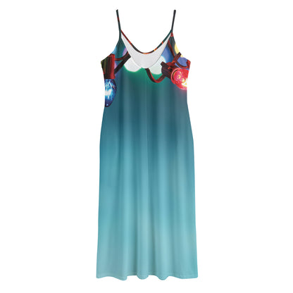 LED Christmas String Lights Print Jersey Midi Cami Dress
