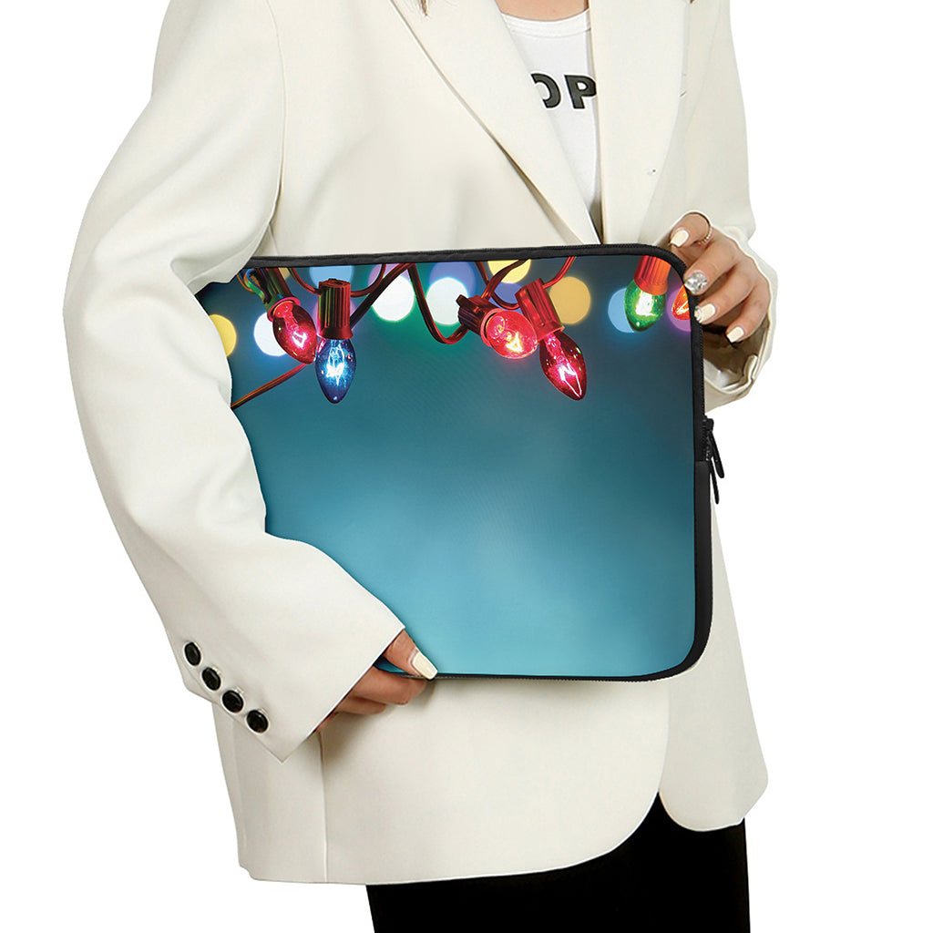 LED Christmas String Lights Print Laptop Sleeve