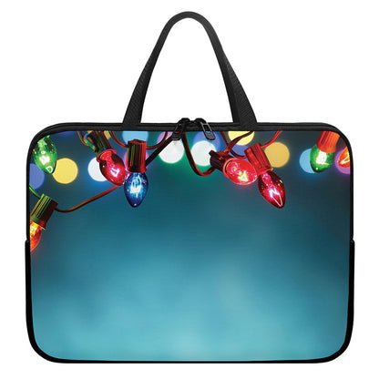 LED Christmas String Lights Print Laptop Sleeve With Handle