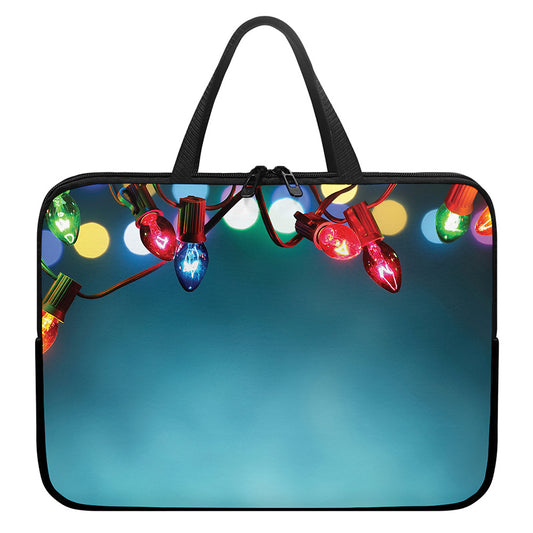 LED Christmas String Lights Print Laptop Sleeve With Handle