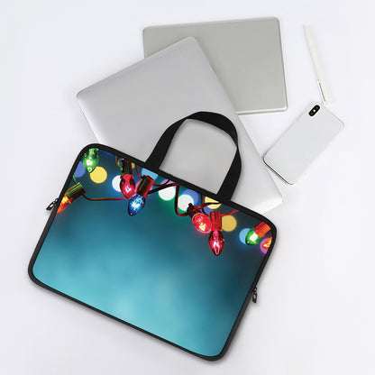 LED Christmas String Lights Print Laptop Sleeve With Handle