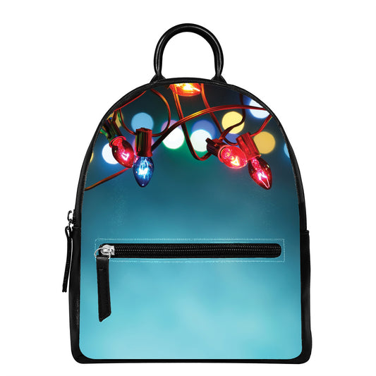 LED Christmas String Lights Print Leather Backpack