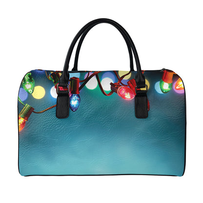 LED Christmas String Lights Print Leather Duffle Bag