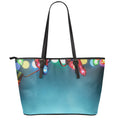 LED Christmas String Lights Print Leather Tote Bag With Zipper