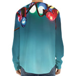 LED Christmas String Lights Print Long Sleeve Baseball Jersey