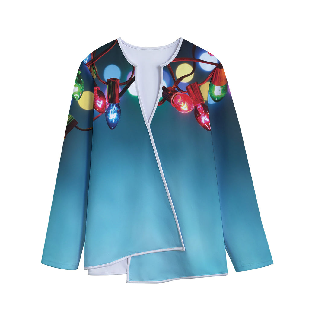 LED Christmas String Lights Print Long Sleeve Short Coat