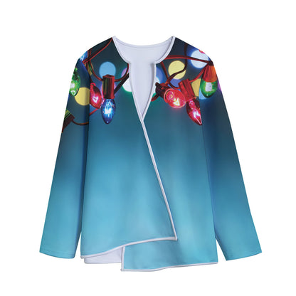 LED Christmas String Lights Print Long Sleeve Short Coat