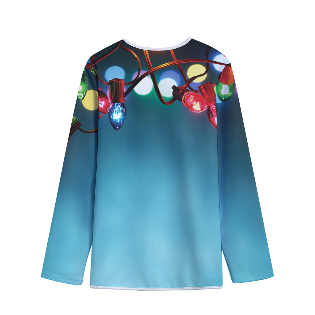 LED Christmas String Lights Print Long Sleeve Short Coat