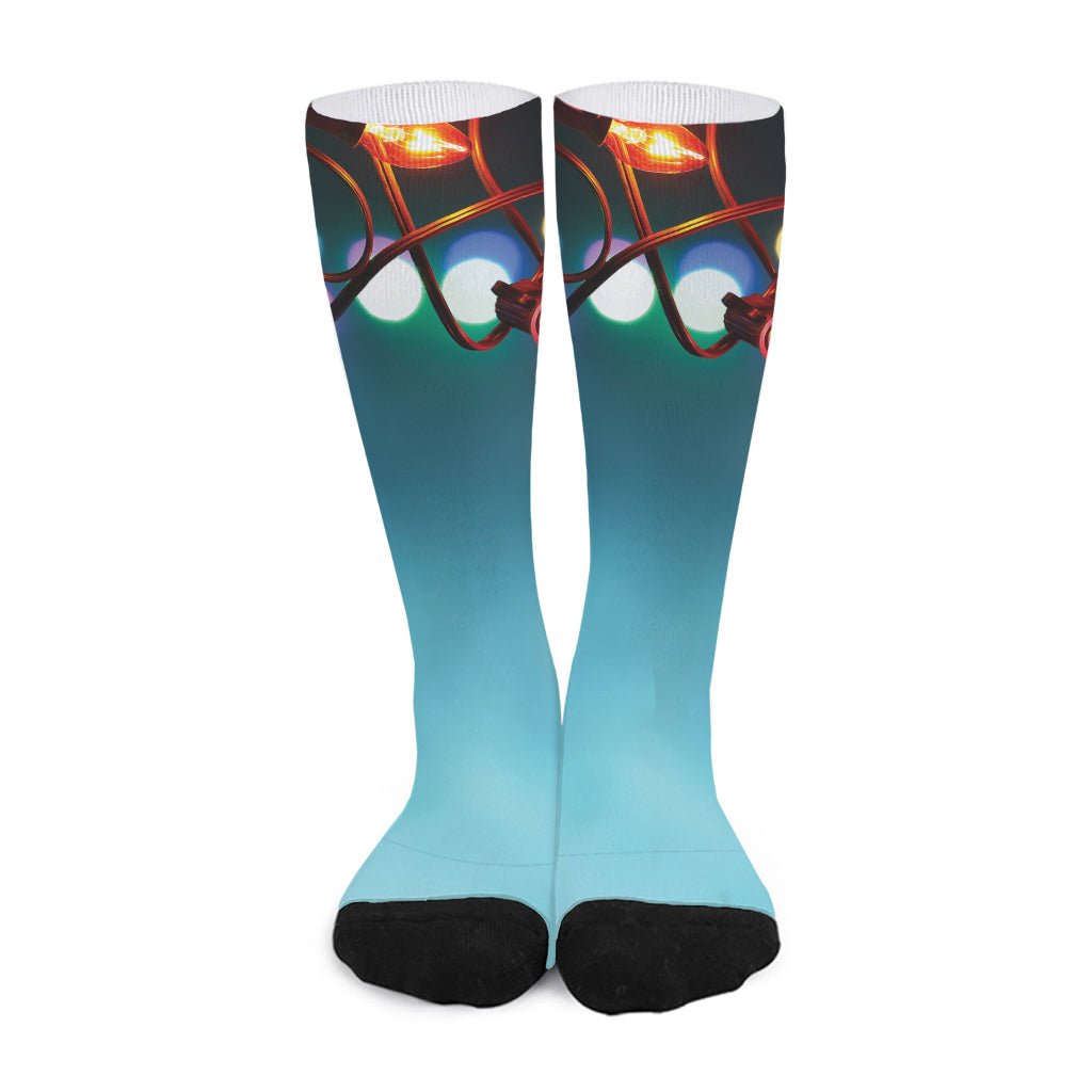 LED Christmas String Lights Print Long Socks
