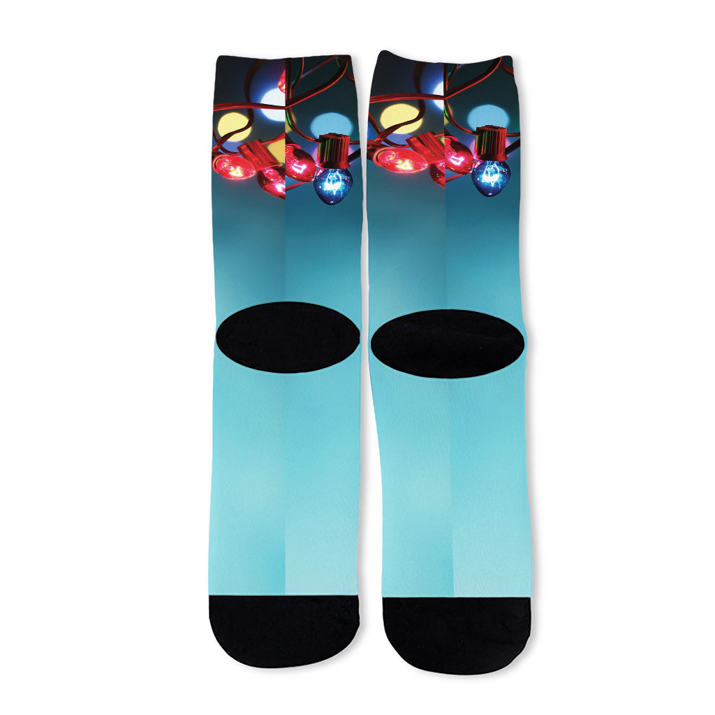 LED Christmas String Lights Print Long Socks