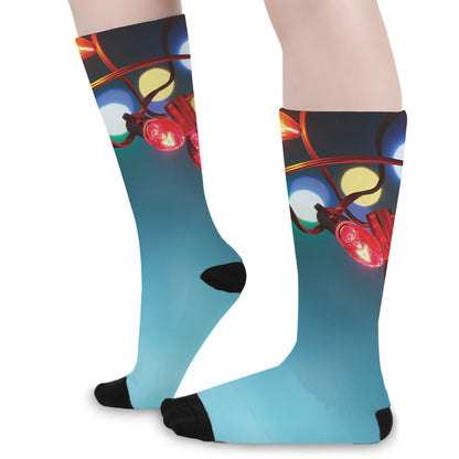 LED Christmas String Lights Print Long Socks