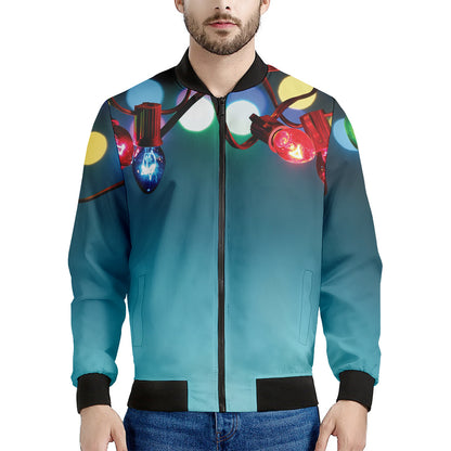 LED Christmas String Lights Print Men's Bomber Jacket