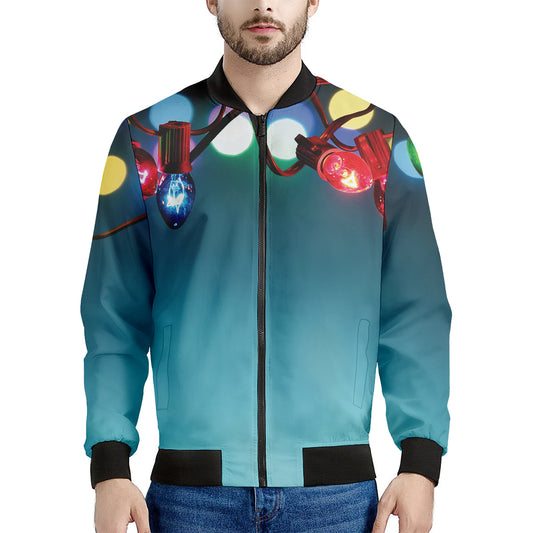 LED Christmas String Lights Print Men's Bomber Jacket