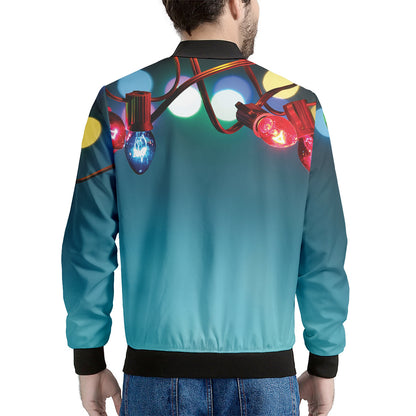 LED Christmas String Lights Print Men's Bomber Jacket