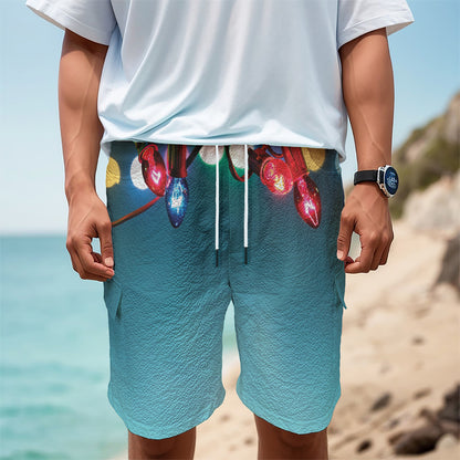 LED Christmas String Lights Print Men's Cargo Shorts
