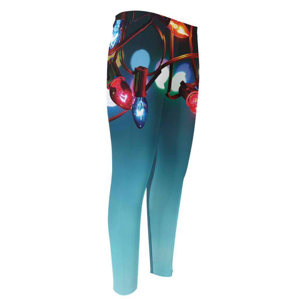 LED Christmas String Lights Print Men's Compression Pants