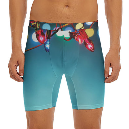 LED Christmas String Lights Print Men's Long Boxer Briefs
