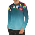 LED Christmas String Lights Print Men's Long Sleeve Rash Guard