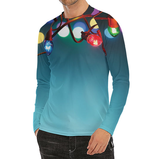 LED Christmas String Lights Print Men's Long Sleeve Rash Guard