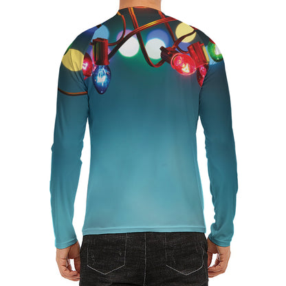 LED Christmas String Lights Print Men's Long Sleeve Rash Guard