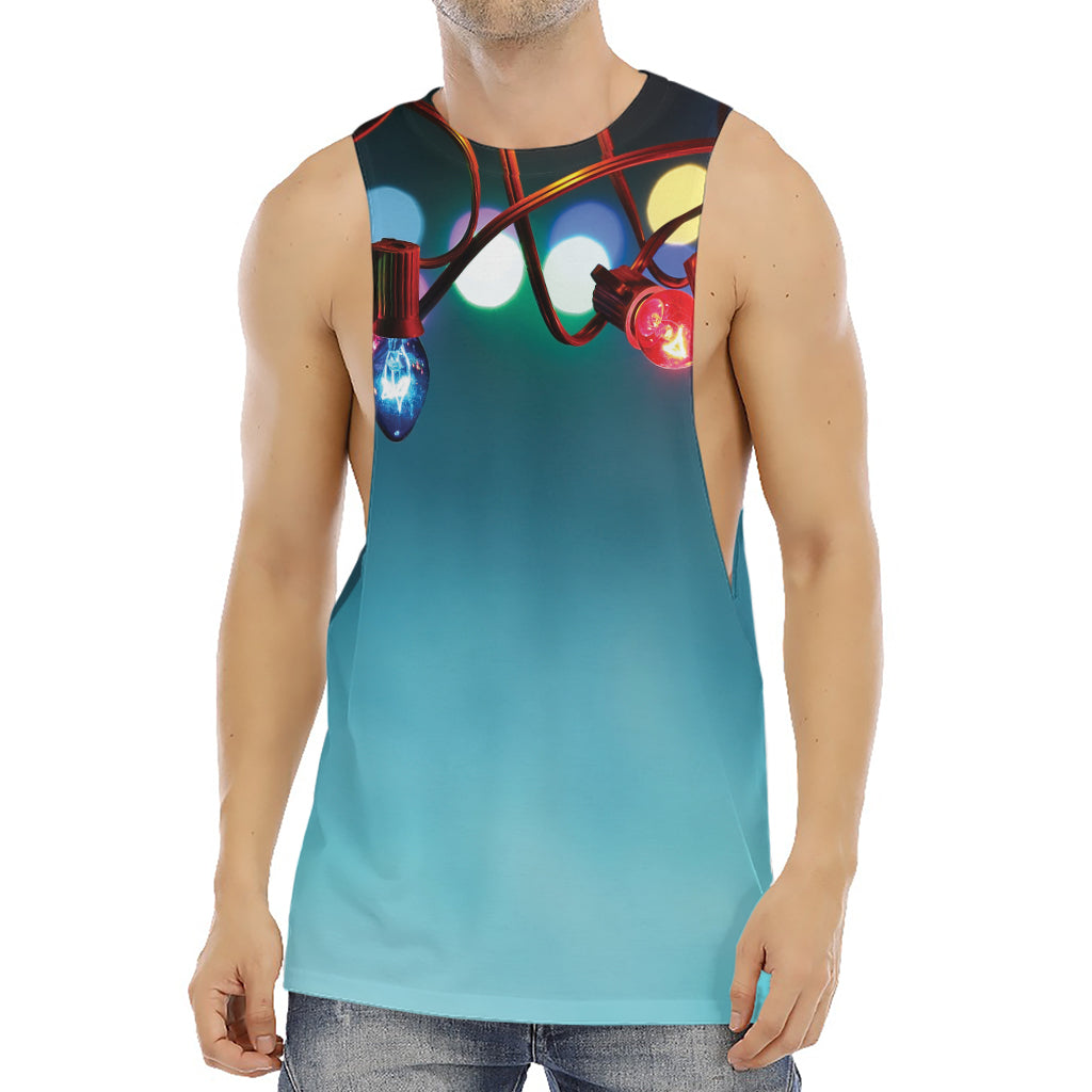 LED Christmas String Lights Print Men's Muscle Tank Top