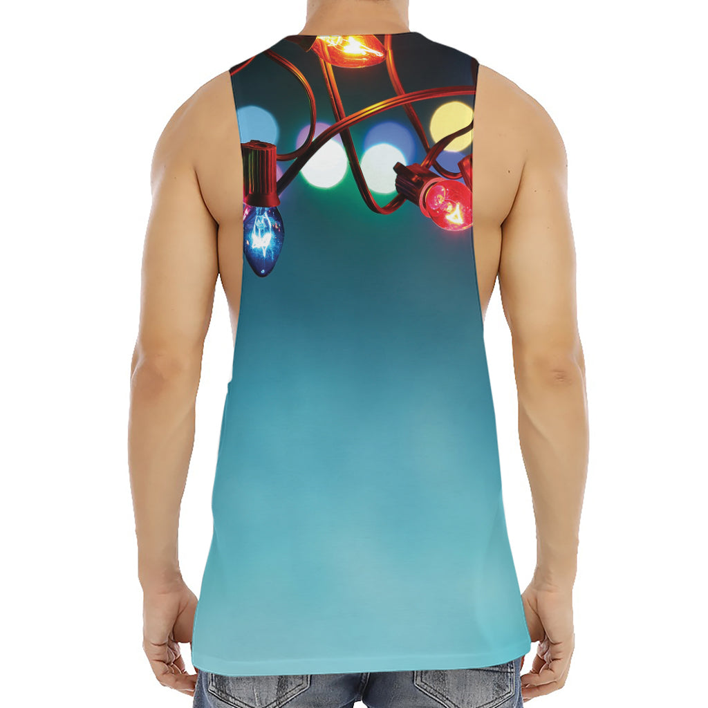 LED Christmas String Lights Print Men's Muscle Tank Top