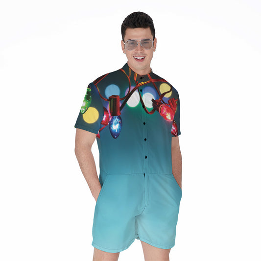 LED Christmas String Lights Print Men's Rompers