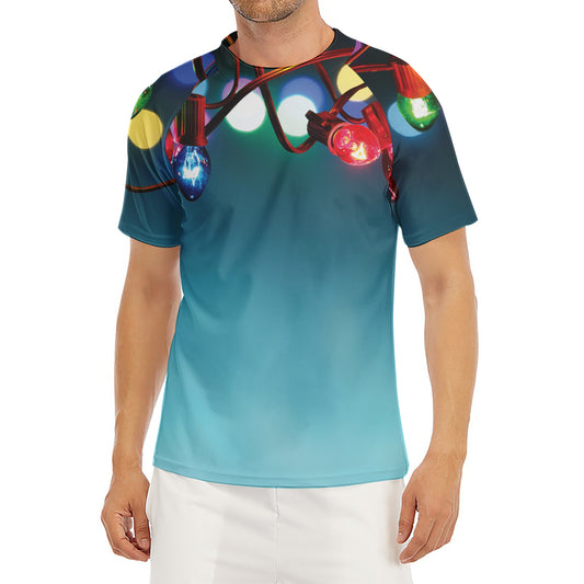 LED Christmas String Lights Print Men's Short Sleeve Rash Guard