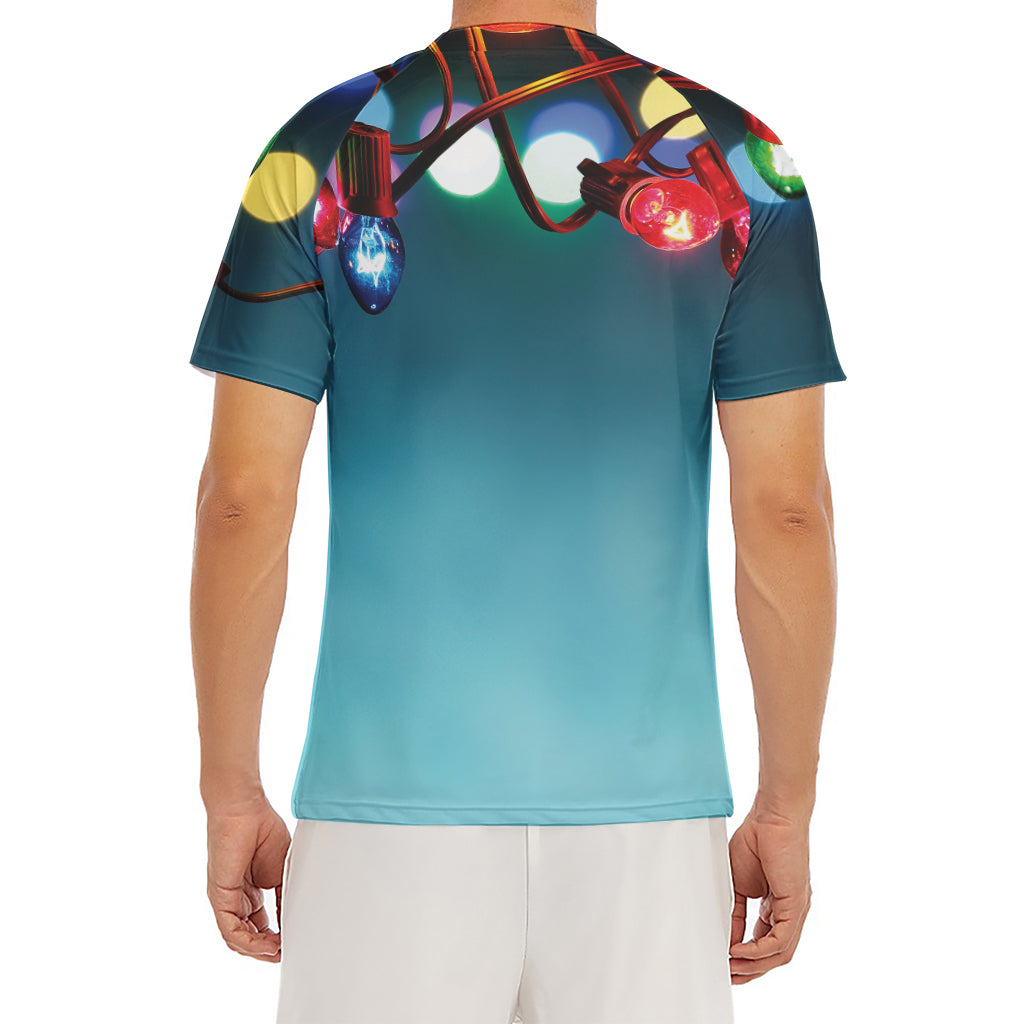 LED Christmas String Lights Print Men's Short Sleeve Rash Guard