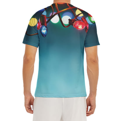 LED Christmas String Lights Print Men's Short Sleeve Rash Guard
