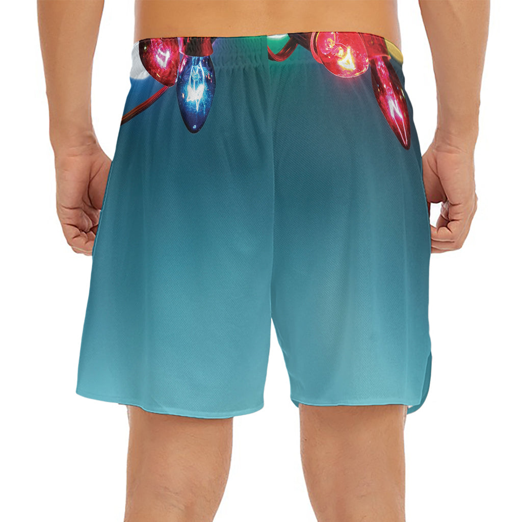 LED Christmas String Lights Print Men's Split Running Shorts
