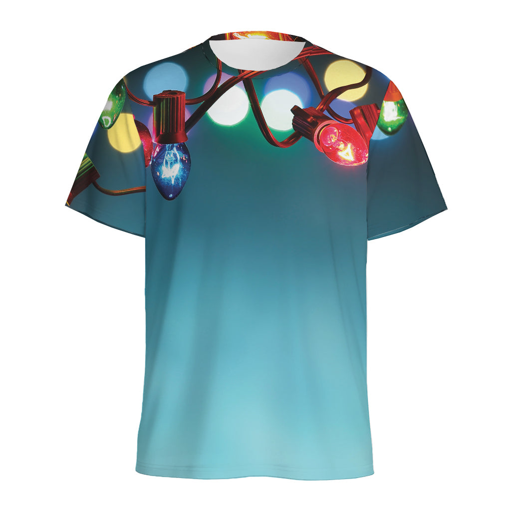 LED Christmas String Lights Print Men's Sports T-Shirt