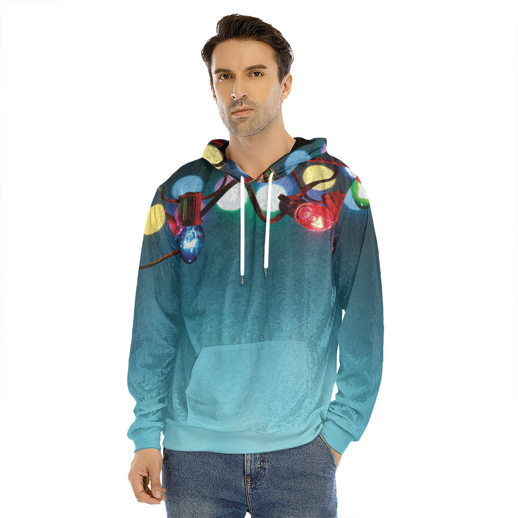 LED Christmas String Lights Print Men's Velvet Pullover Hoodie