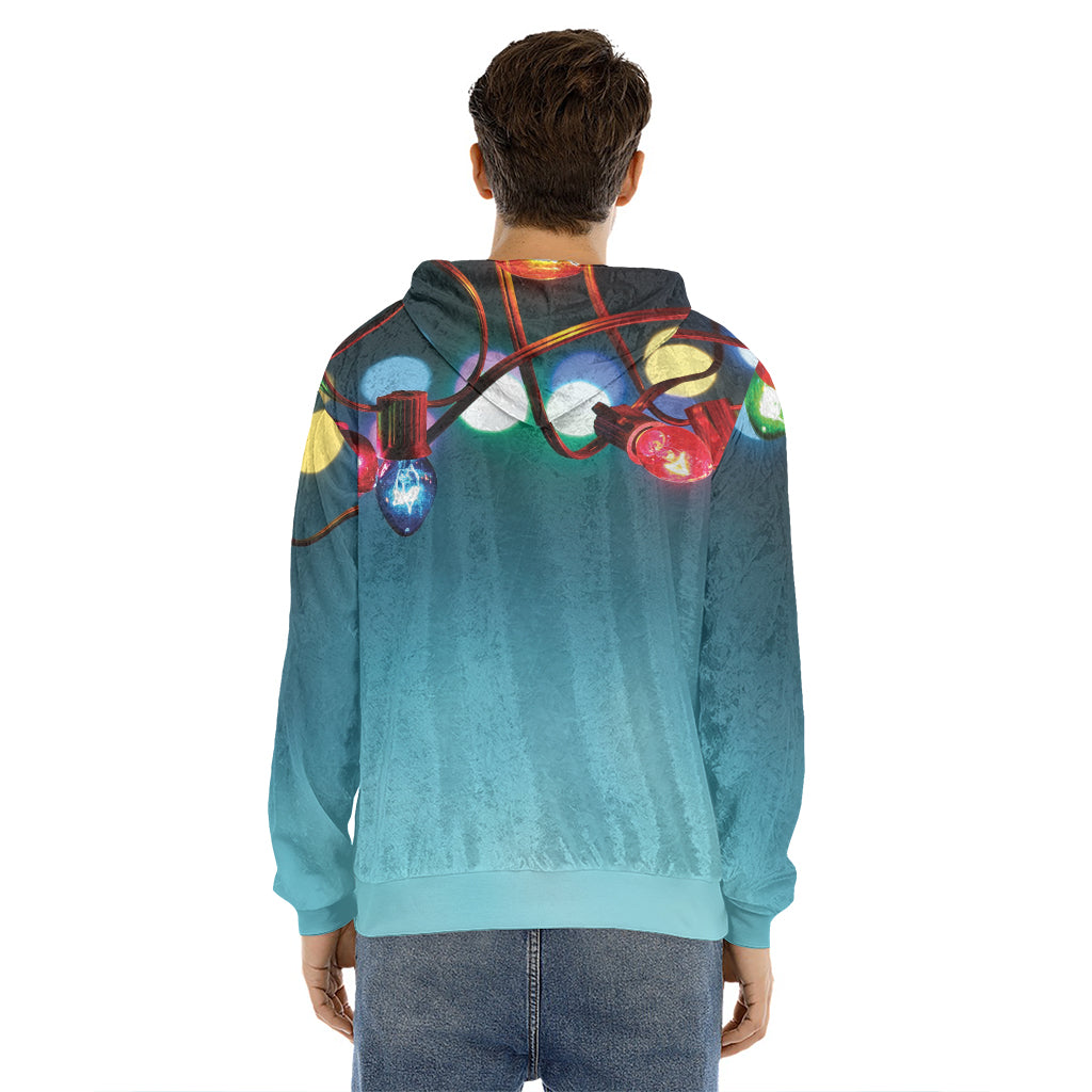LED Christmas String Lights Print Men's Velvet Pullover Hoodie