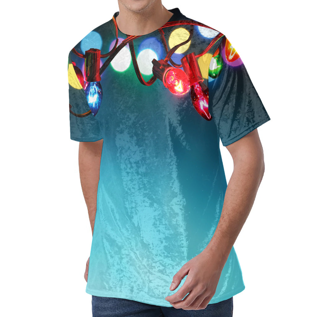 LED Christmas String Lights Print Men's Velvet T-Shirt