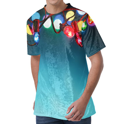 LED Christmas String Lights Print Men's Velvet T-Shirt